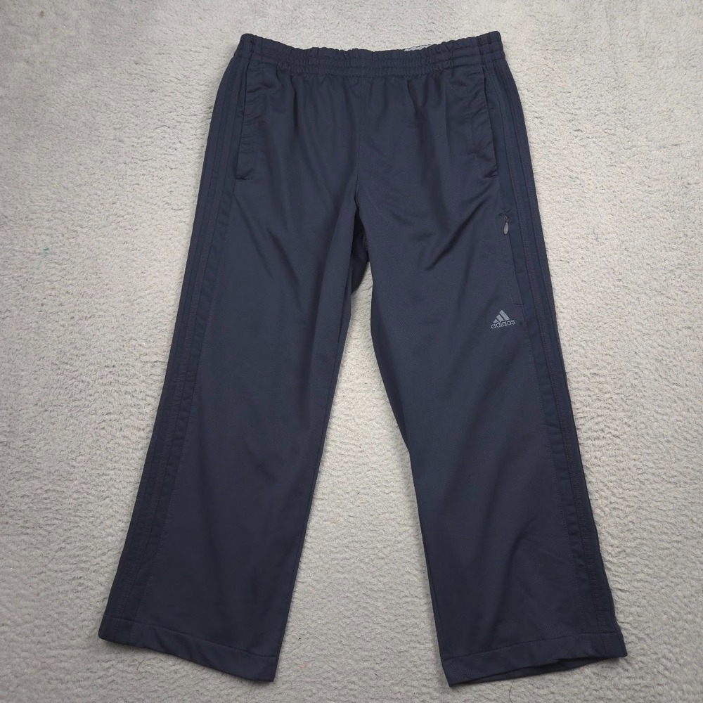 Adidas Track Pants Men L Navy Blue Tonal 3 Stripes Zip Pockets Drawstring